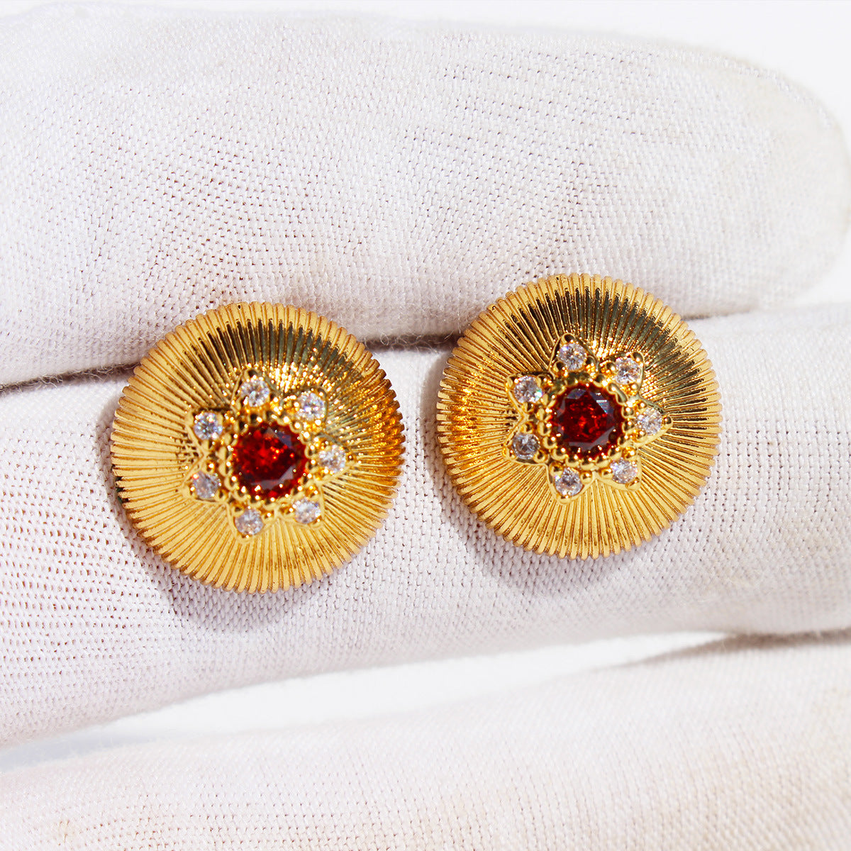 Adeena Retro Zircon Stud Earrings - Red Zircon [UFCDCQTR]