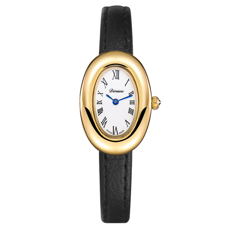 Oval Case Vintage Watch - Litchi Pattern Black [Y7ZATCDP]