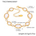 Aries Oval Cut Gemstone Bracelet - Gold White Glass Stone Bracelet 16+5cm [GXY5XPP3]