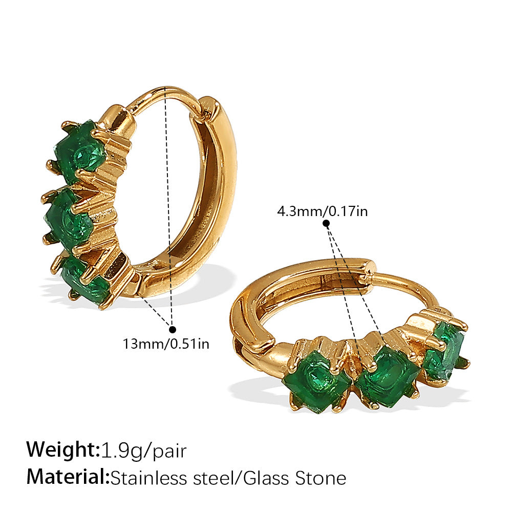Britain Delicate Zircon Hoops - Green Stone Gold Hoop (Style 2) [IOD03F30]