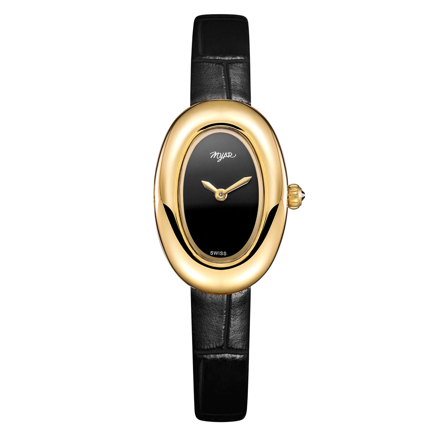 Oval Dial Leather Strap Watch - Black Strap Black Dial [57G2FG4I]