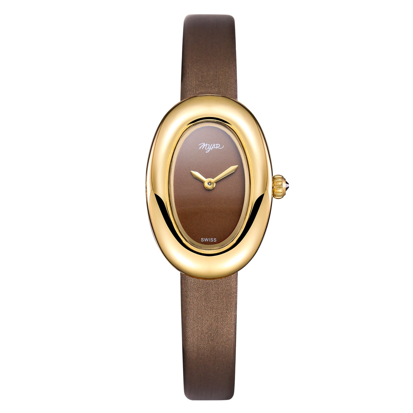 Oval Dial Leather Strap Watch - Brown Silk Strap Brown Dial [WZ7X0AKP]