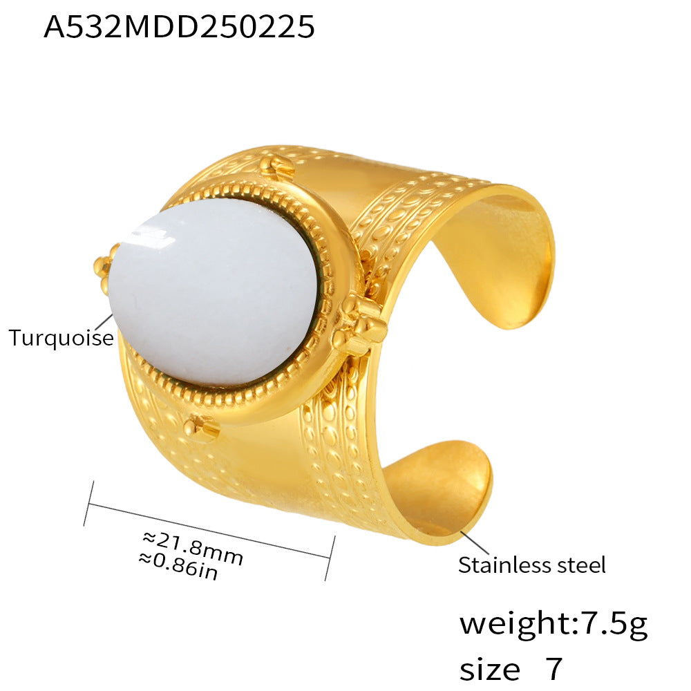 Kiarah Statement Gemstone Ring - Gold White Shell Ring [T70KG1ER]