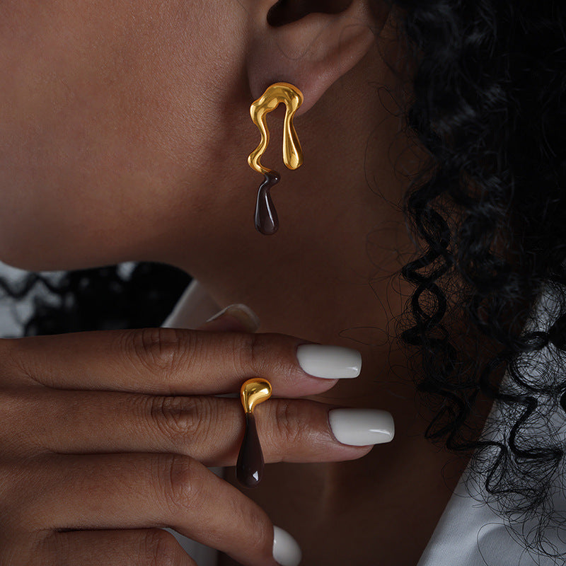 Auria Asymmetric Drop Earrings - Brown Enamel Drop [WTX5LI4I]