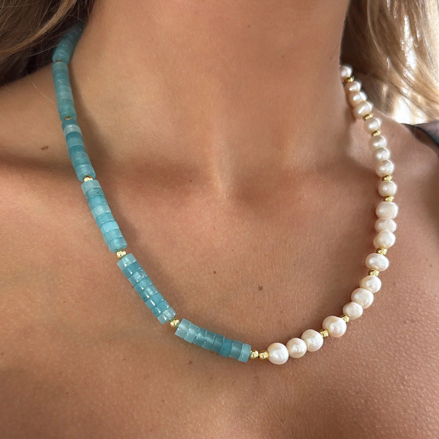 Itzel Delicate Pearl Stone Necklace - Necklace (38+5cm) [D8HQ5FJV]