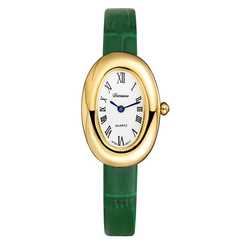 Oval Case Vintage Watch - Green [QELG9B6J]