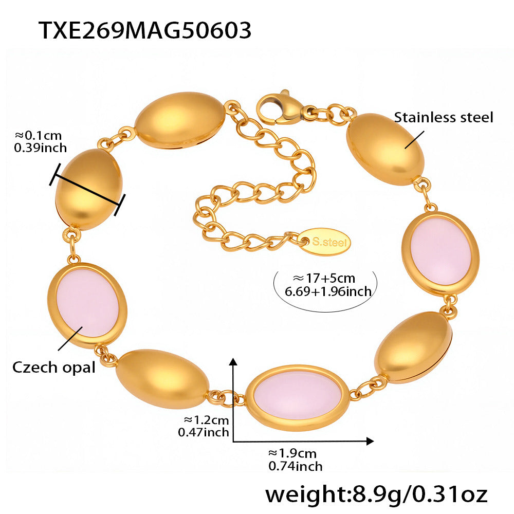 Asia Faceted Opal Gold Jewelry Set - Gold Pink Opal Bracelet (17+5cm) [OQ6T71JC]