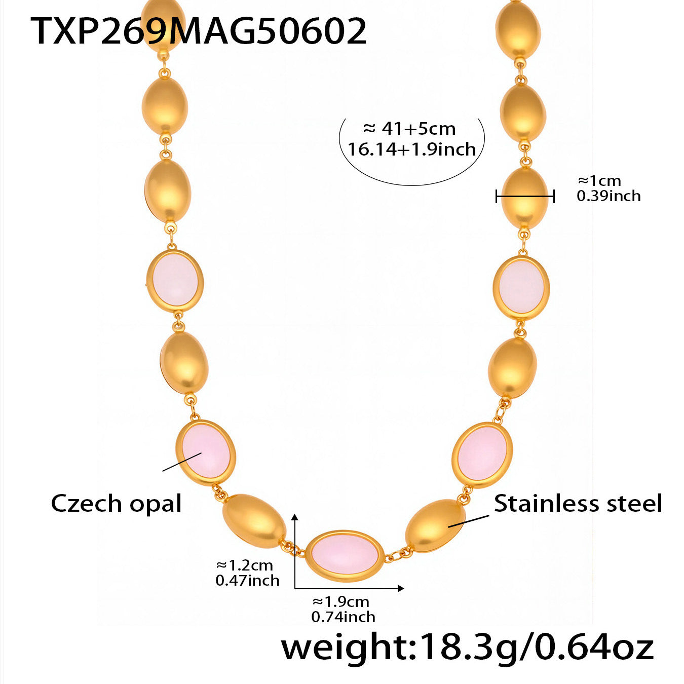Asia Faceted Opal Gold Jewelry Set - Gold Pink Opal Necklace (40+5cm) [AFPFTC5D]