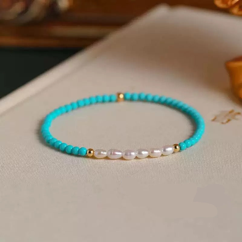 Abrielle Pearl Turquoise Bracelet - Millet Bead Style [NBD4YIIV]