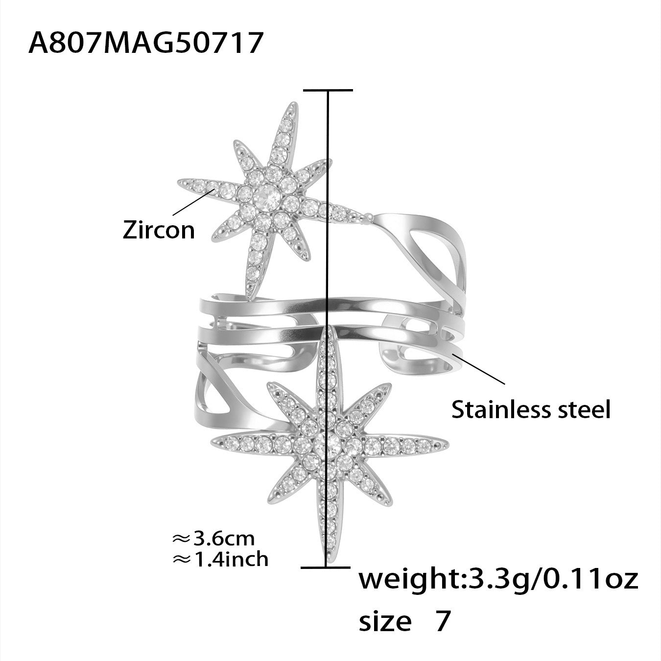 Andee Zircon Stacked Ring - Silver Octagram Star Ring [BFOBGHOR]