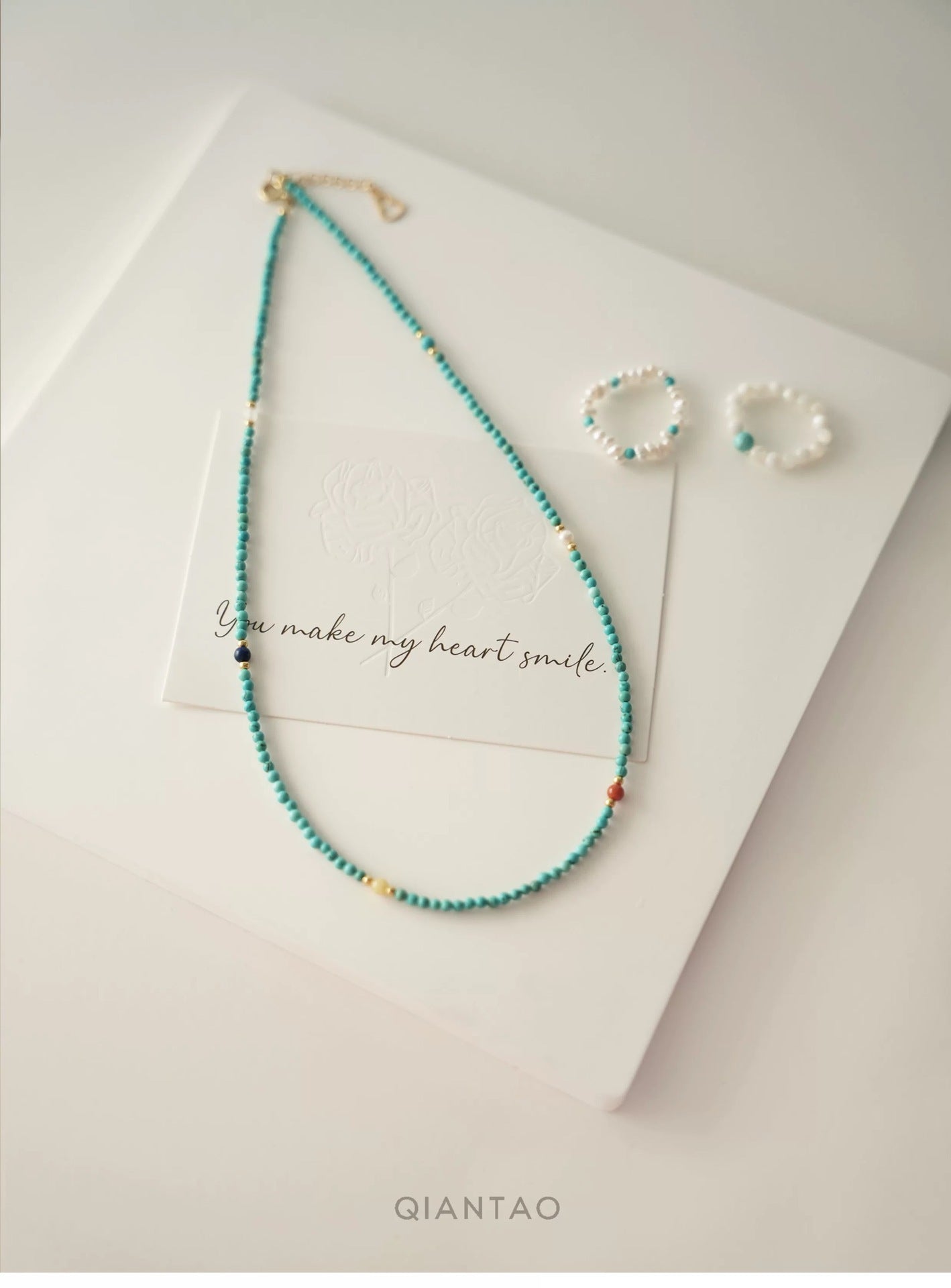 Abrielle Pearl Turquoise Bracelet - Multi-Gemstone Necklace [F8Q8WHHD]