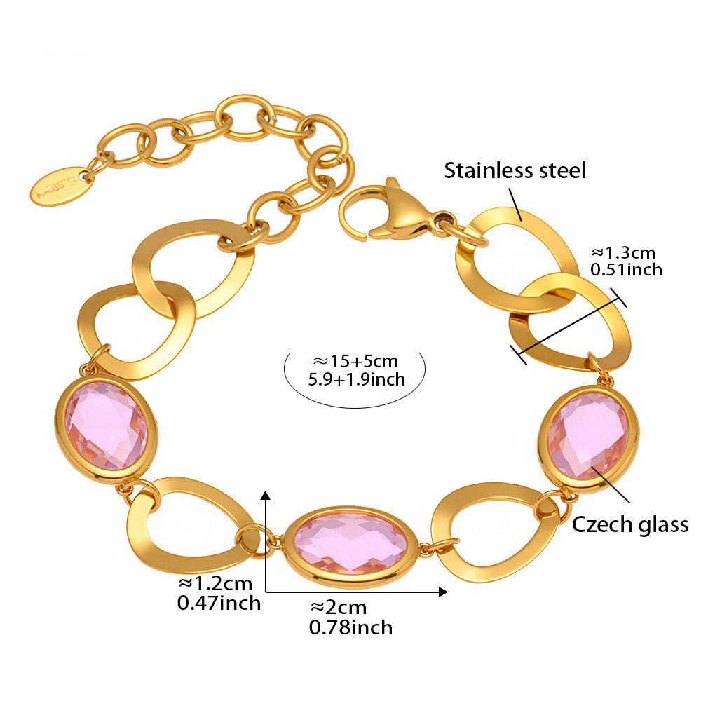 Navaeh Dainty Gemstone Anklet - Oval Pink Stone [ZIX3J9OS]