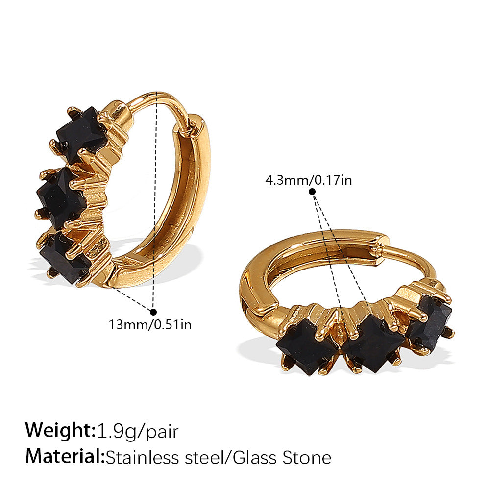 Britain Delicate Zircon Hoops - Black Stone Gold Hoop (Style 3) [GI9VIXGD]