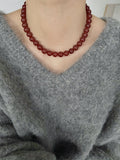 Aseel Red Agate Beaded Necklace - 10mm Ingot Buckle [4XC2EV6E]