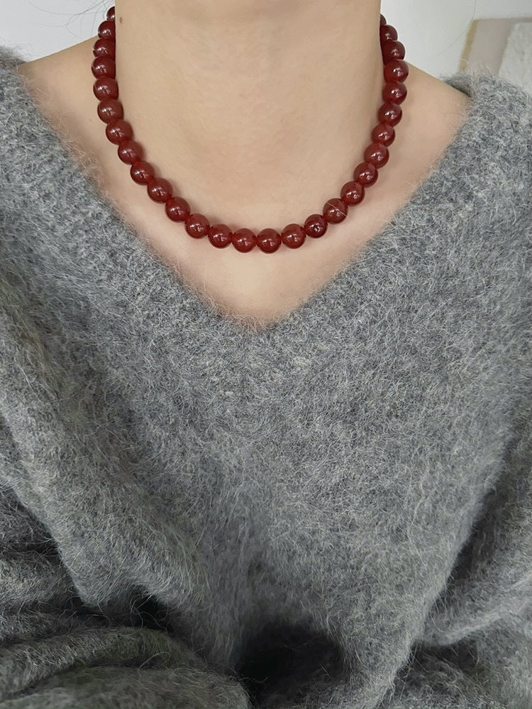 Aseel Red Agate Beaded Necklace - 10mm Ingot Buckle [4XC2EV6E]