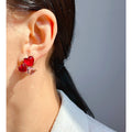 Adah Zircon Heart Stud Earrings - Red Zircon [KH4LJBGK]