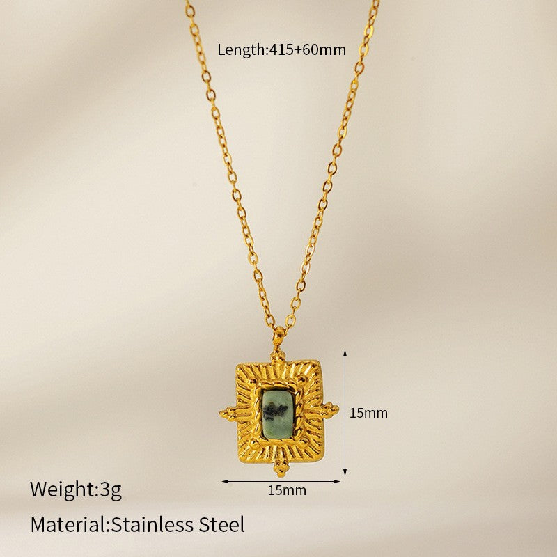 Joseline Emerald Geometric Necklace - Square Natural Stone Style 19 [NU2PMMQA]