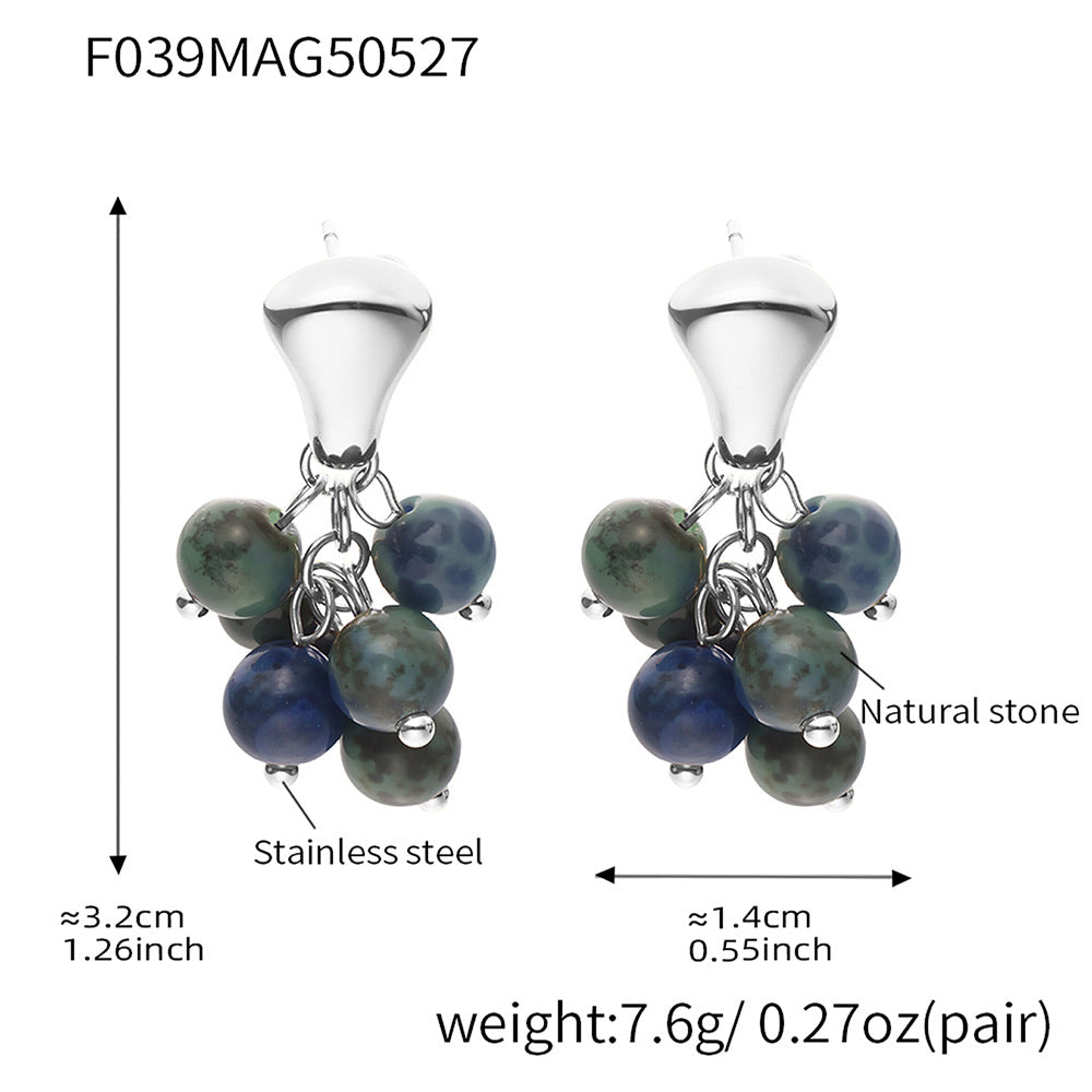 Jehlani Beaded Floral Stud Earrings - Steel Natural Stone [S6M1V7DH]