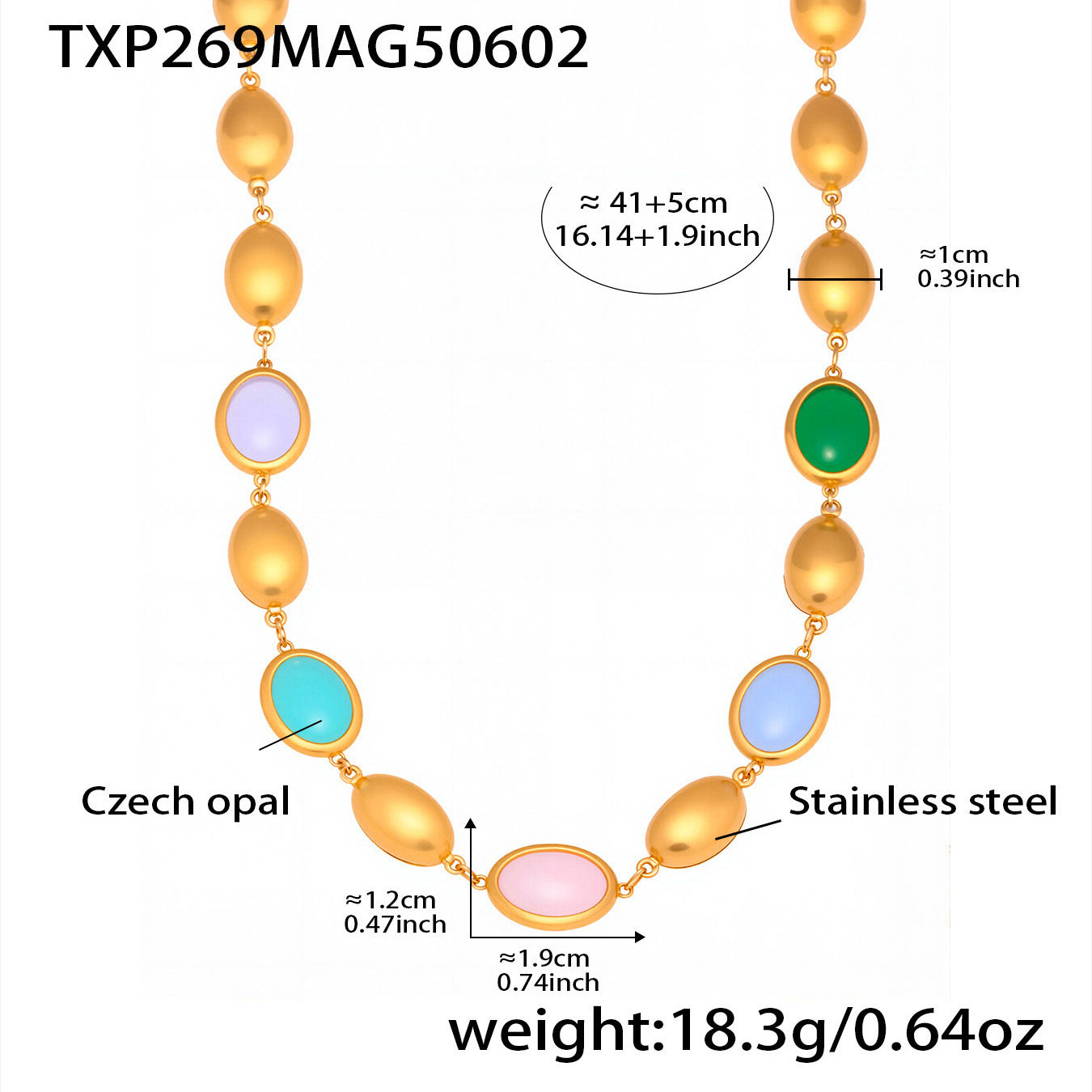 Asia Faceted Opal Gold Jewelry Set - Gold Multi-color Opal Necklace (40+5cm) [GR3D9OI7]