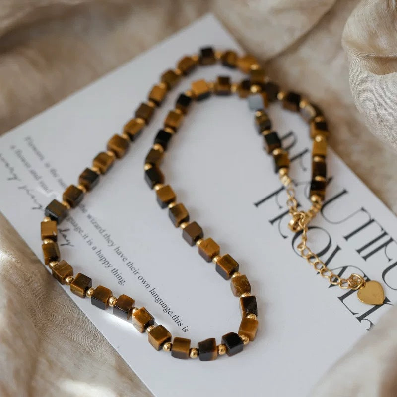 Aribelle Faceted Tiger Eye Necklace - Square Faceted Tiger Eye Necklace [OCUYZKMG]