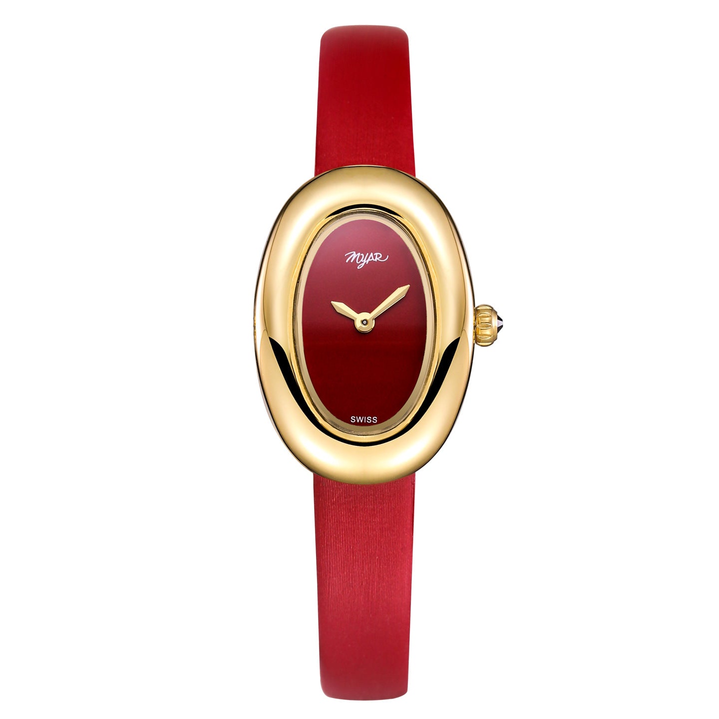 Oval Dial Leather Strap Watch - Red Silk Strap Red Dial [PI3S1MVY]