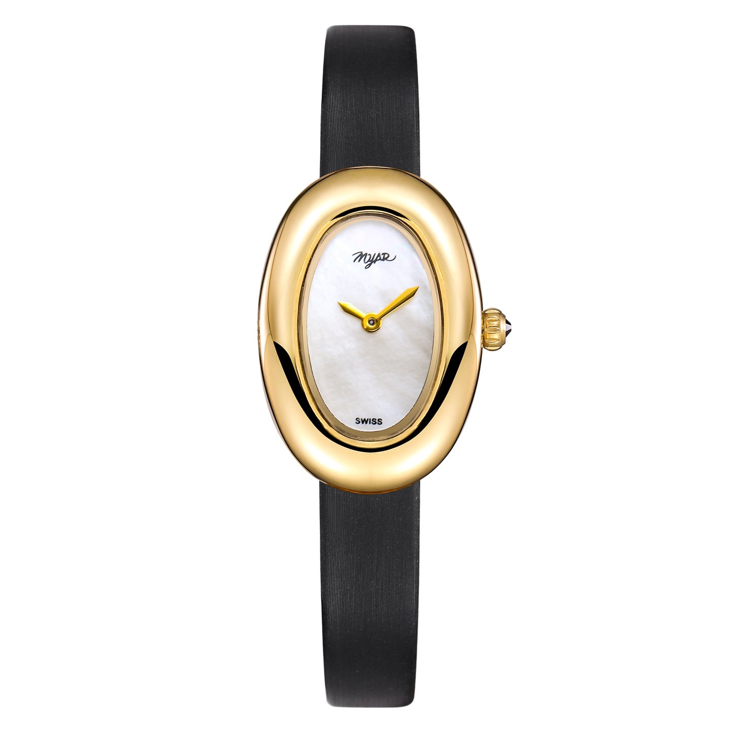 Oval Dial Leather Strap Watch - Black Silk Strap White MOP Dial [8YT8LQWO]