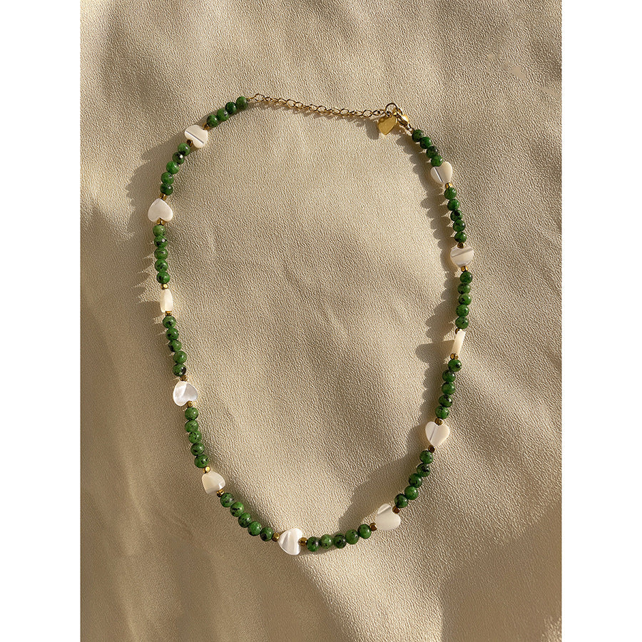 Jalisa Green Beaded Shell Necklace - Adjustable Necklace (38-43cm) [8AOWKYWB]