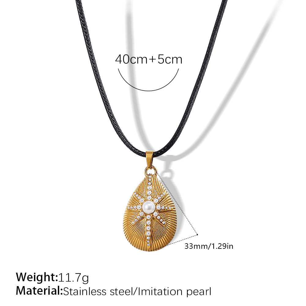 Leigh Teardrop Starburst Necklace - White Bead Gold Necklace [JQV7FPLJ]