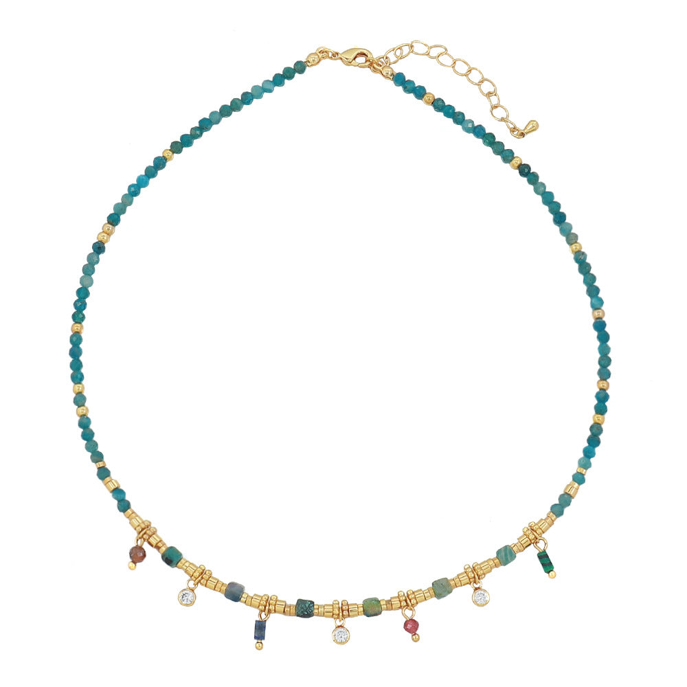 Kenzlie Retro Beaded Apatite Necklace - Blue Apatite Necklace [J83WOW8C]