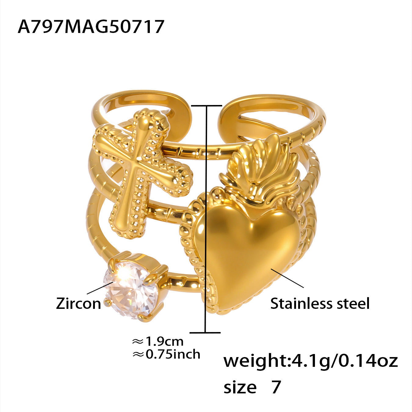 Andee Zircon Stacked Ring - Gold Solid Heart Ring [X5YGIOGG]