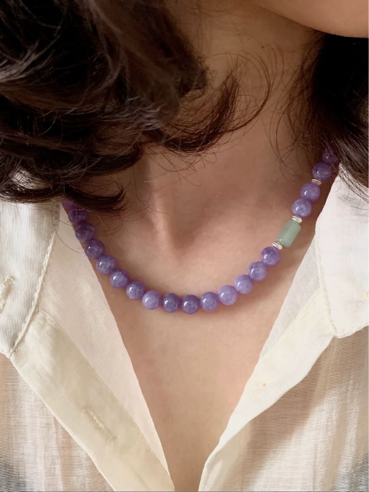 Chanel Natural Stone Choker - Purple Jade Green Aventurine [5U7AC7HG]