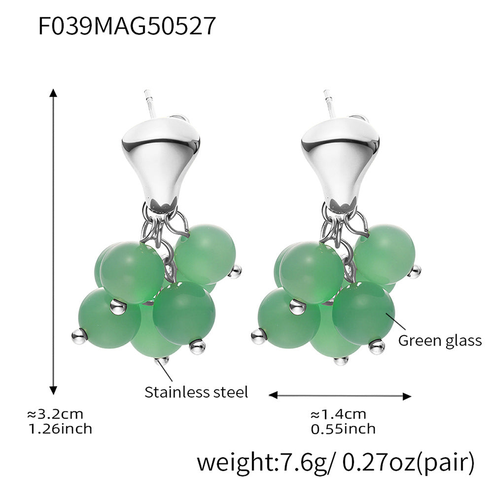 Jehlani Beaded Floral Stud Earrings - Steel Green Glass [0P9WE8RC]