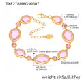 Aries Oval Cut Gemstone Bracelet - Gold Pink Glass Stone Bracelet 16+5cm [8D6VFSOJ]