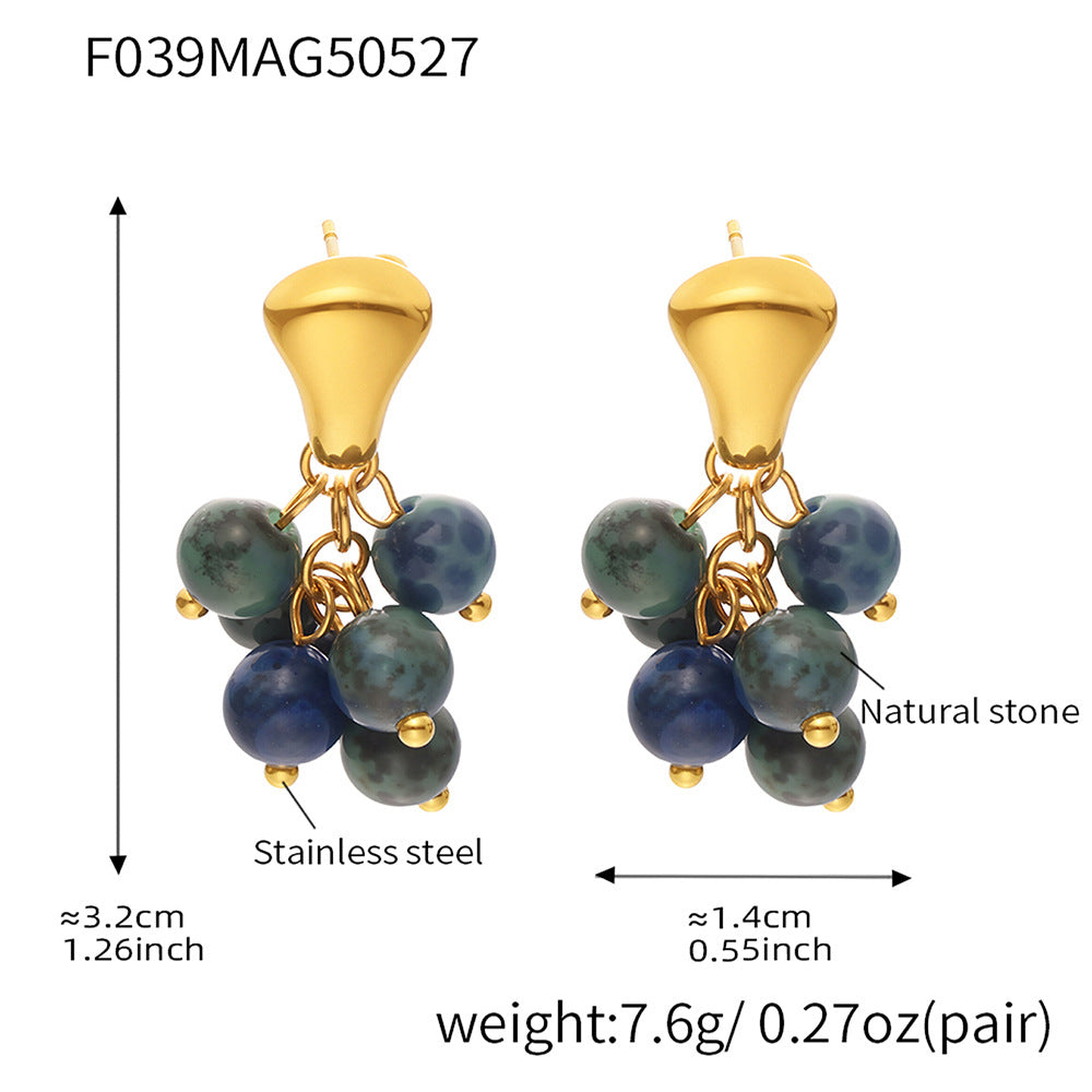 Jehlani Beaded Floral Stud Earrings - Gold Natural Stone [729XD85O]