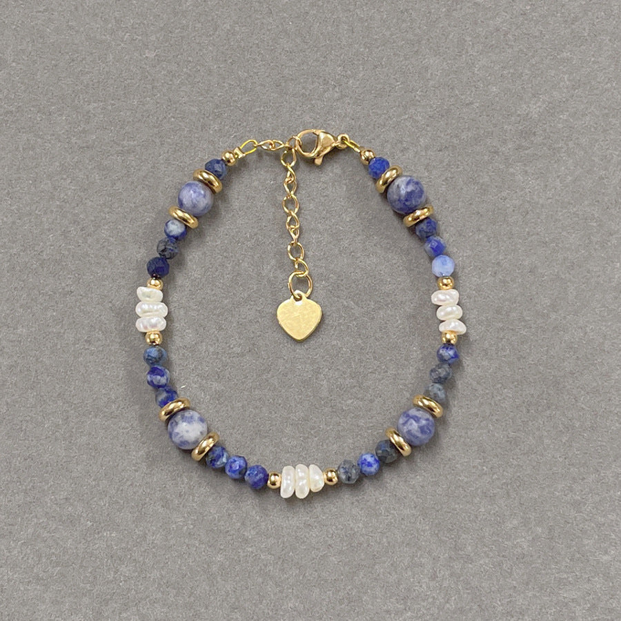 Analee Lapis Pearl Bracelet - Lapis Lazuli Bracelet (17+3cm) [40P61OSG]