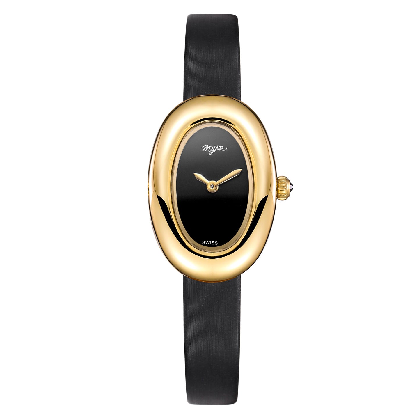 Oval Dial Leather Strap Watch - Black Silk Strap Black Dial [1MUGRVPB]