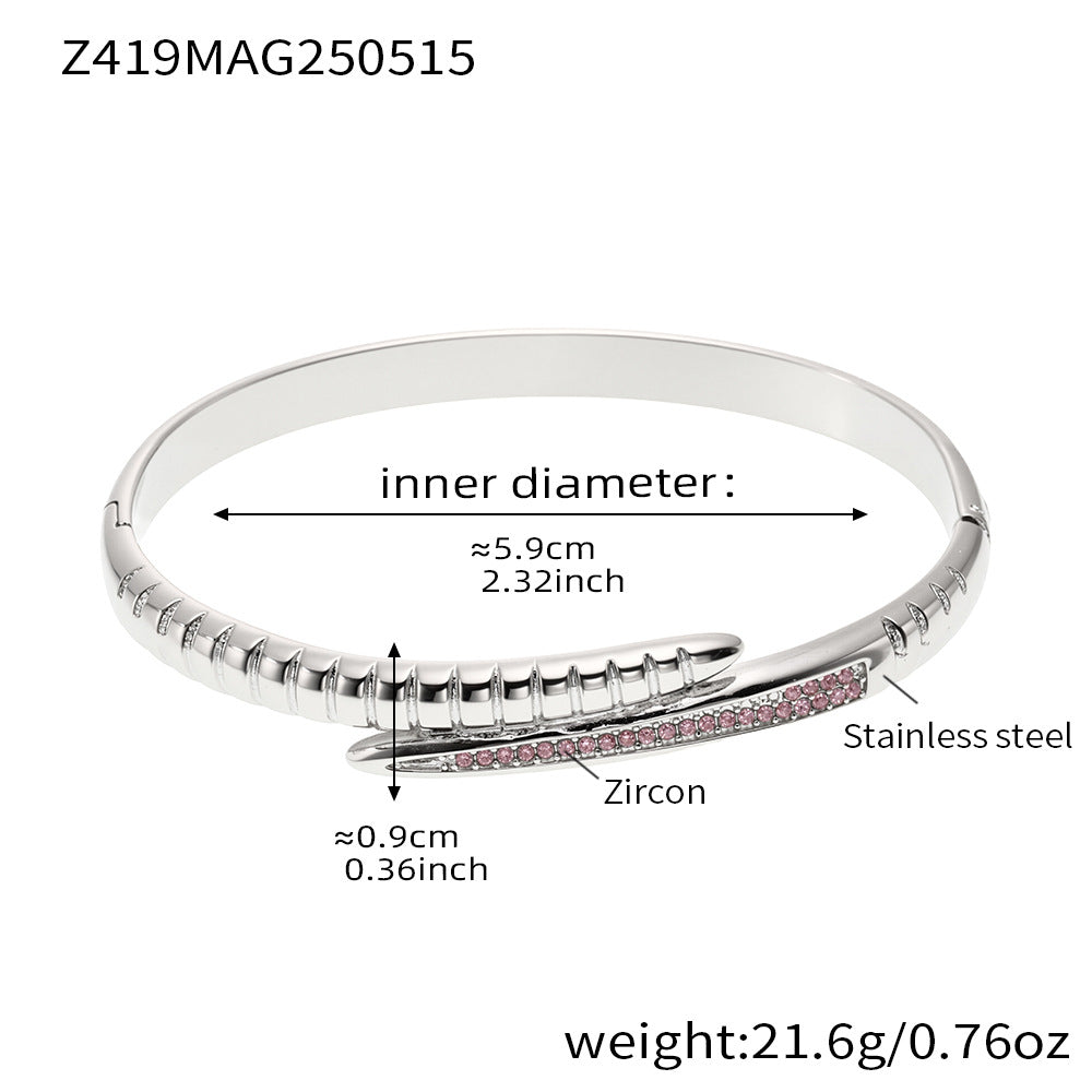 Chloey Zircon Snake Buckle Bracelet - Steel with Pink Zircon [0ETFDQBD]