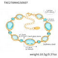 Aries Oval Cut Gemstone Bracelet - Gold Blue Glass Stone Bracelet 16+5cm [F93822M5]