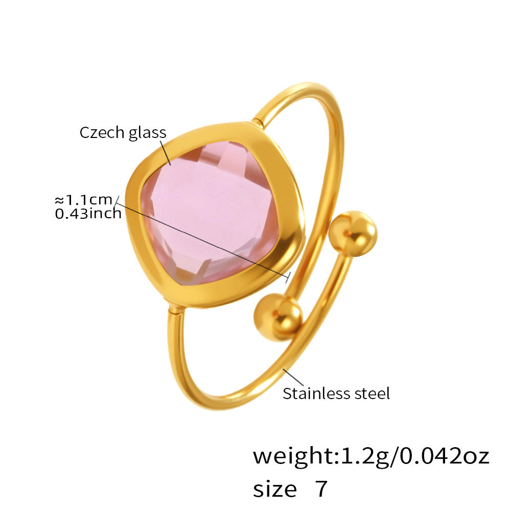 Analucia Colorful Sugar Cube Ring - Gold Pink Glass Stone [DWBO8YJR]