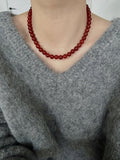 Aseel Red Agate Beaded Necklace - 8mm Ingot Buckle [CEWFWASF]