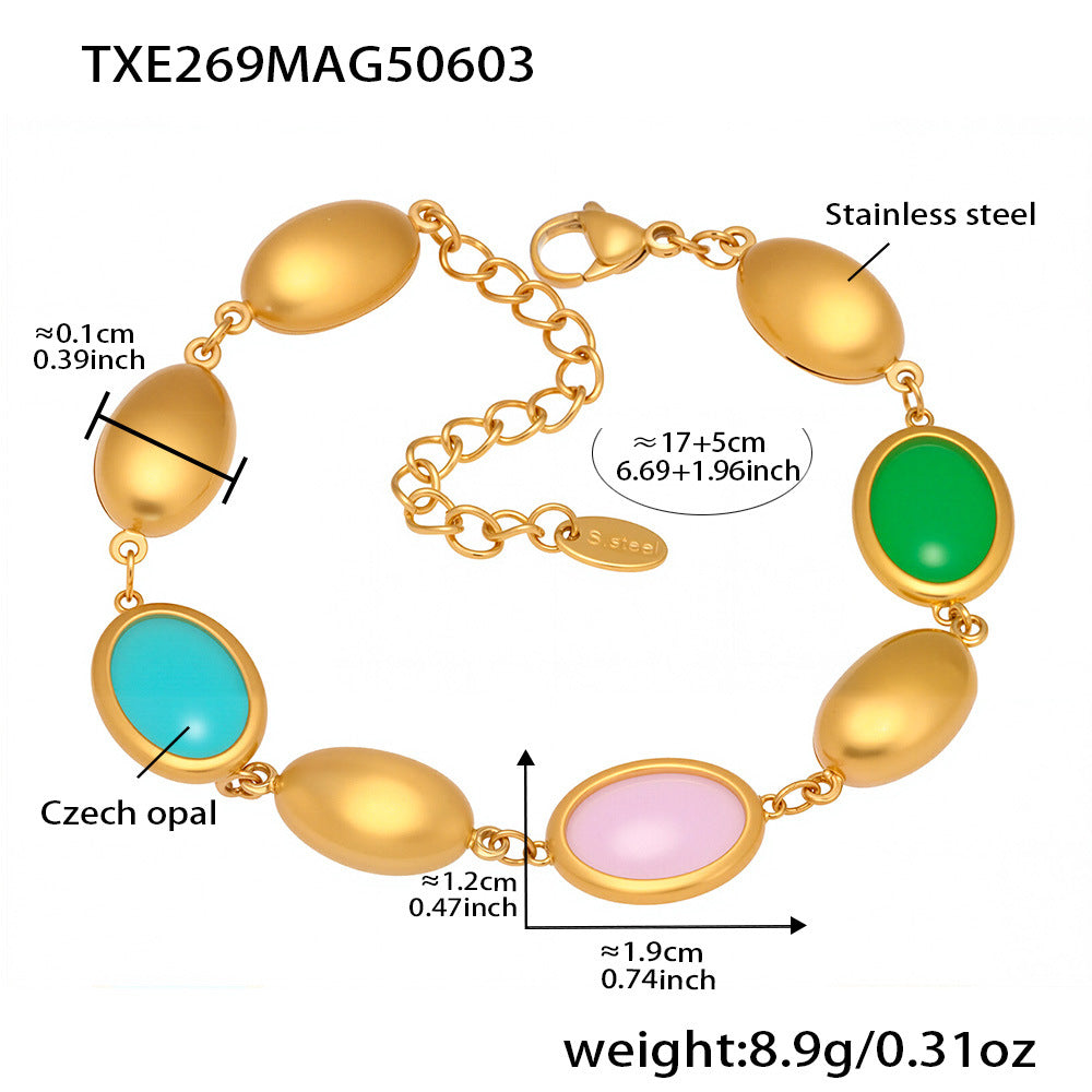 Asia Faceted Opal Gold Jewelry Set - Gold Multi-color Opal Bracelet (17+5cm) [PSU5TQB4]