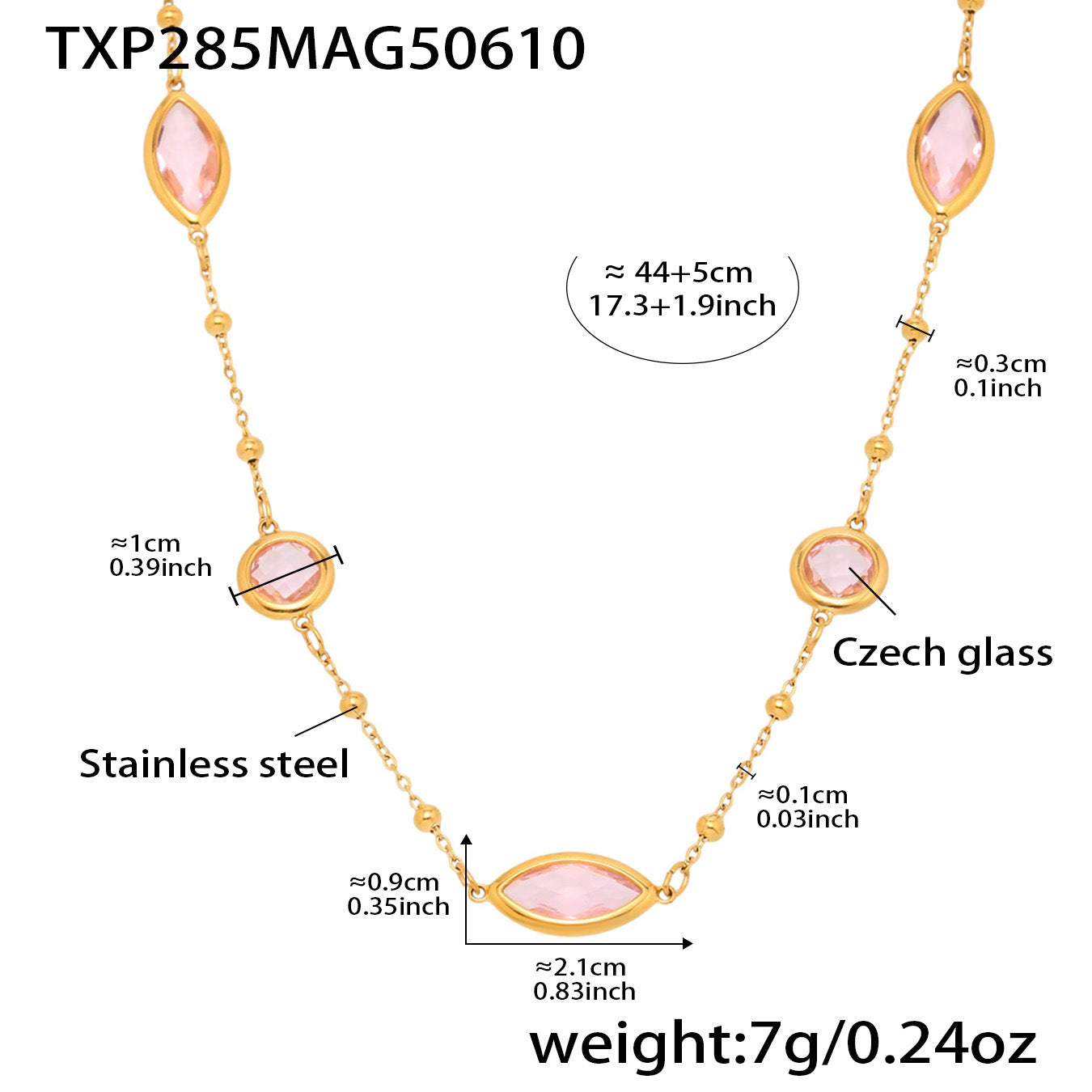 Zenobia Glass Stone Dainty Necklace - Gold Pink Glass Stone [3T04VCOX]