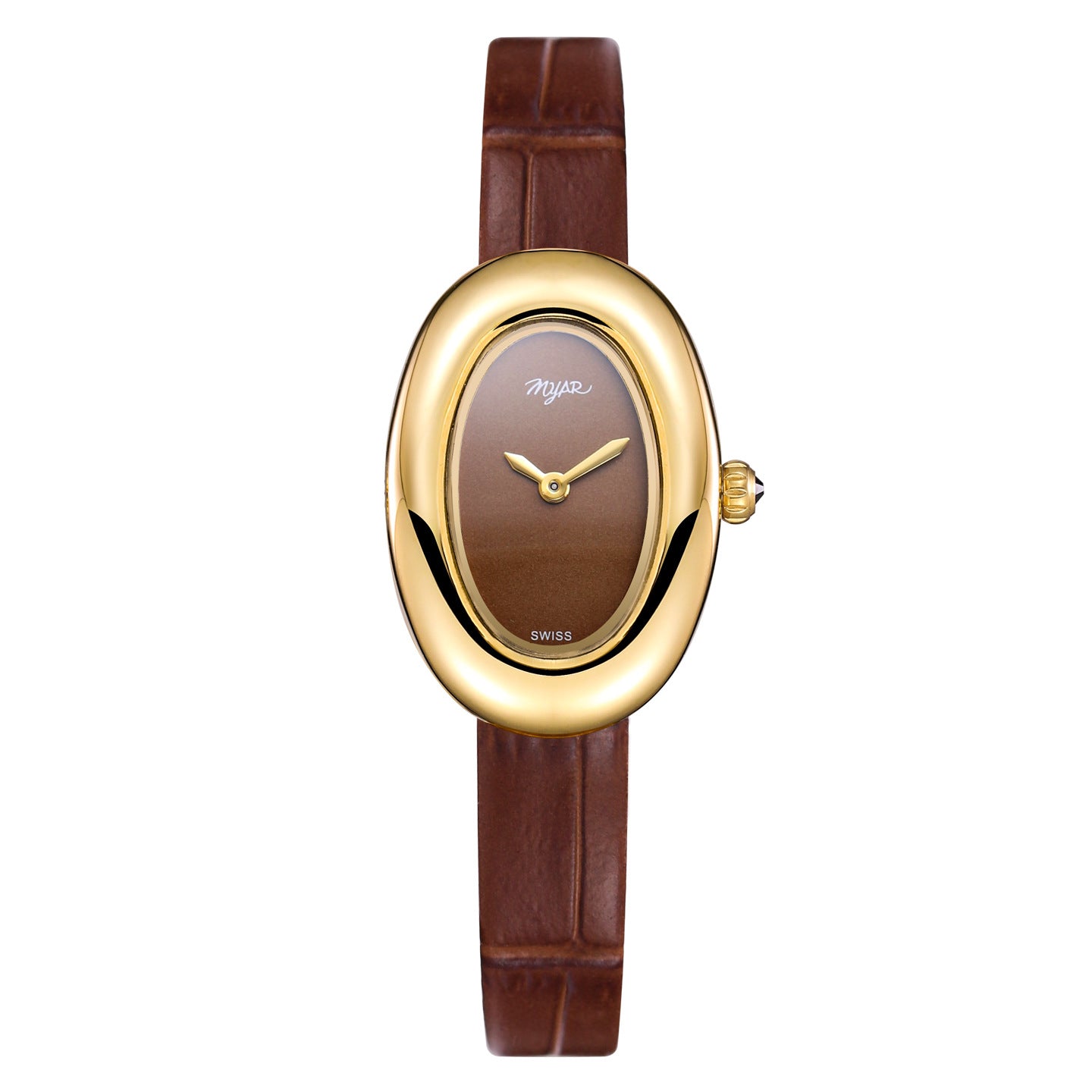 Oval Dial Leather Strap Watch - Brown Strap Brown Dial [GA23KOV3]