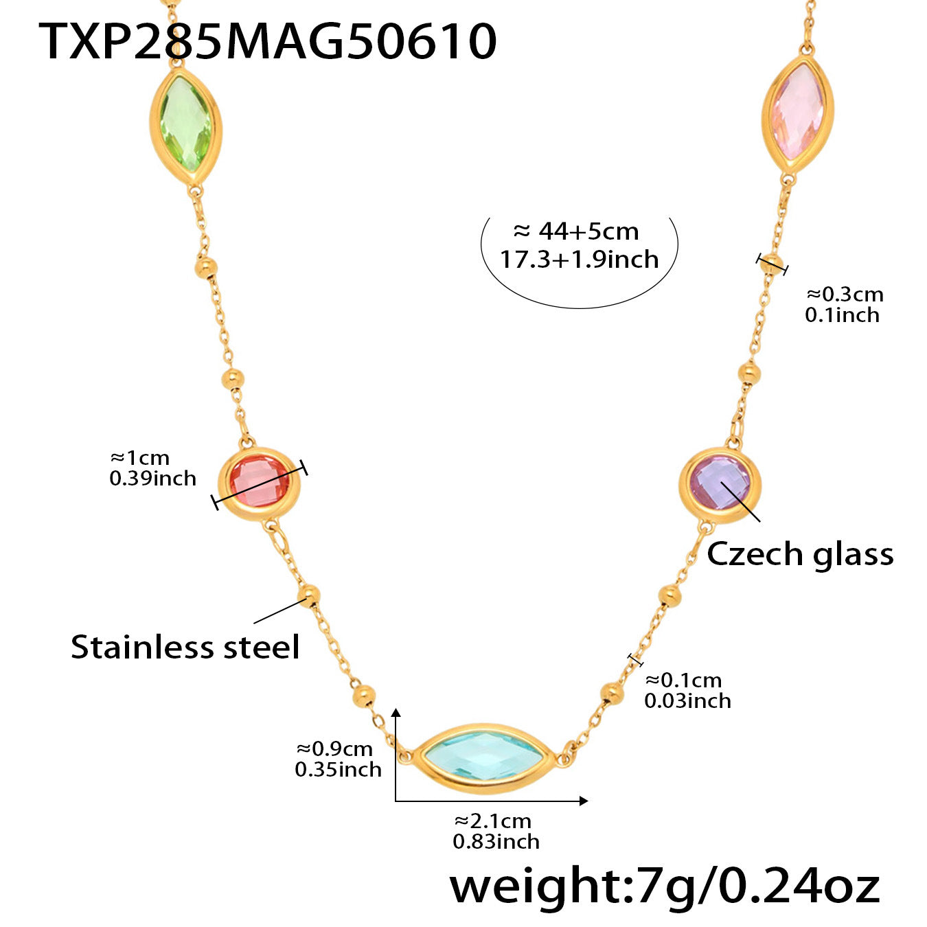 Zenobia Glass Stone Dainty Necklace - Gold Multicolor Glass Stone [CFAMI441]