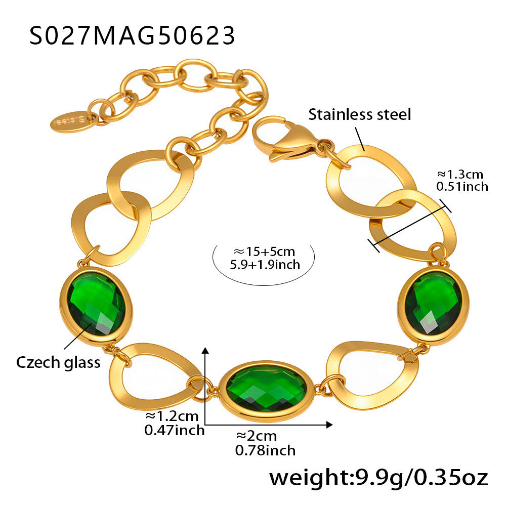 Navaeh Dainty Gemstone Anklet - Oval Green Stone [02H6LY33]