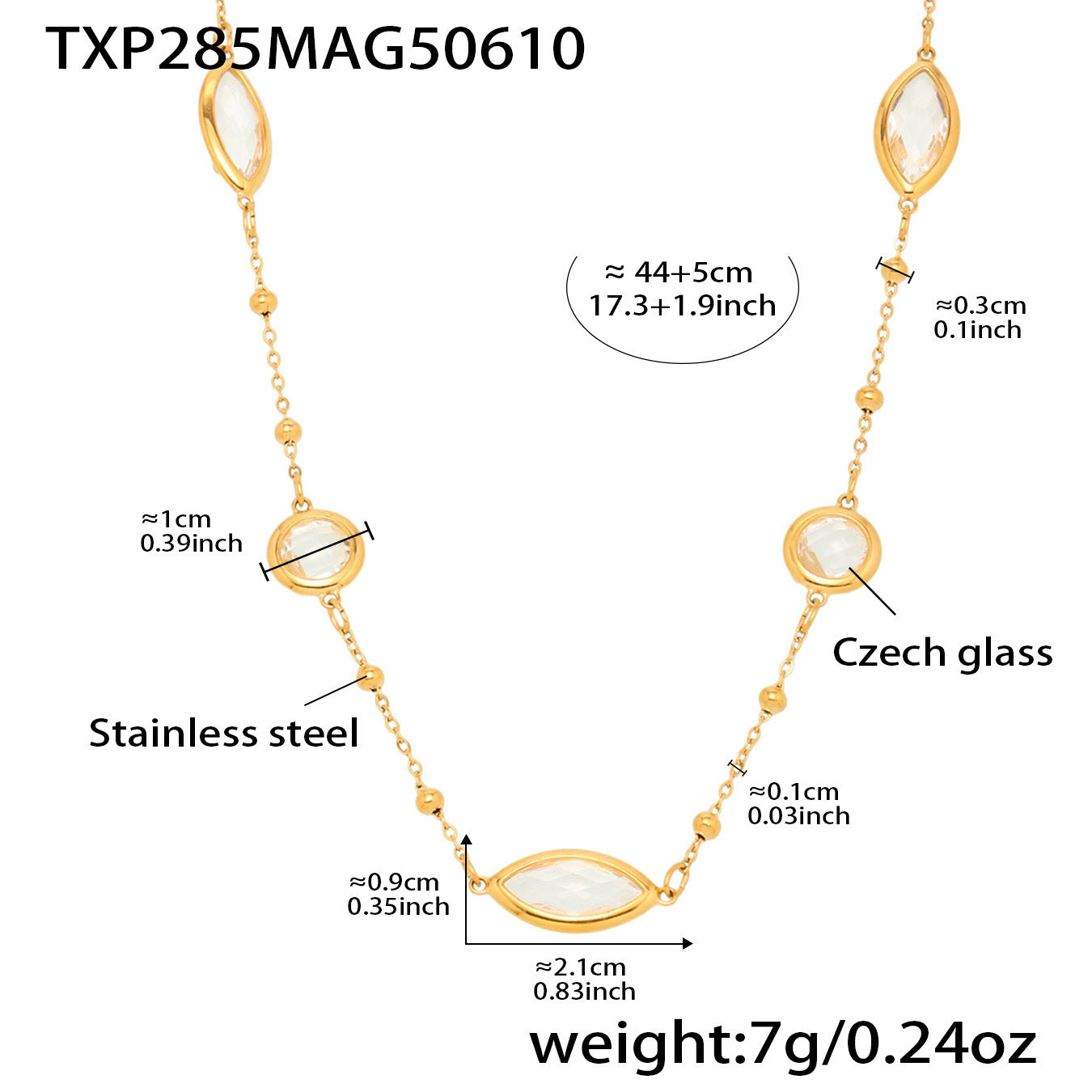 Zenobia Glass Stone Dainty Necklace - Gold White Glass Stone [OY06KGIM]
