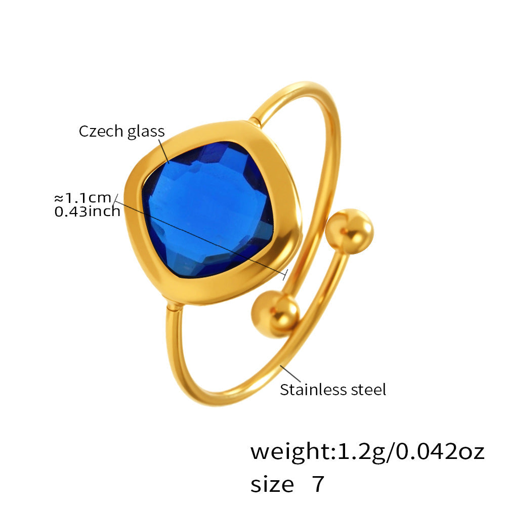 Analucia Colorful Sugar Cube Ring - Gold Blue Glass Stone [792436OR]