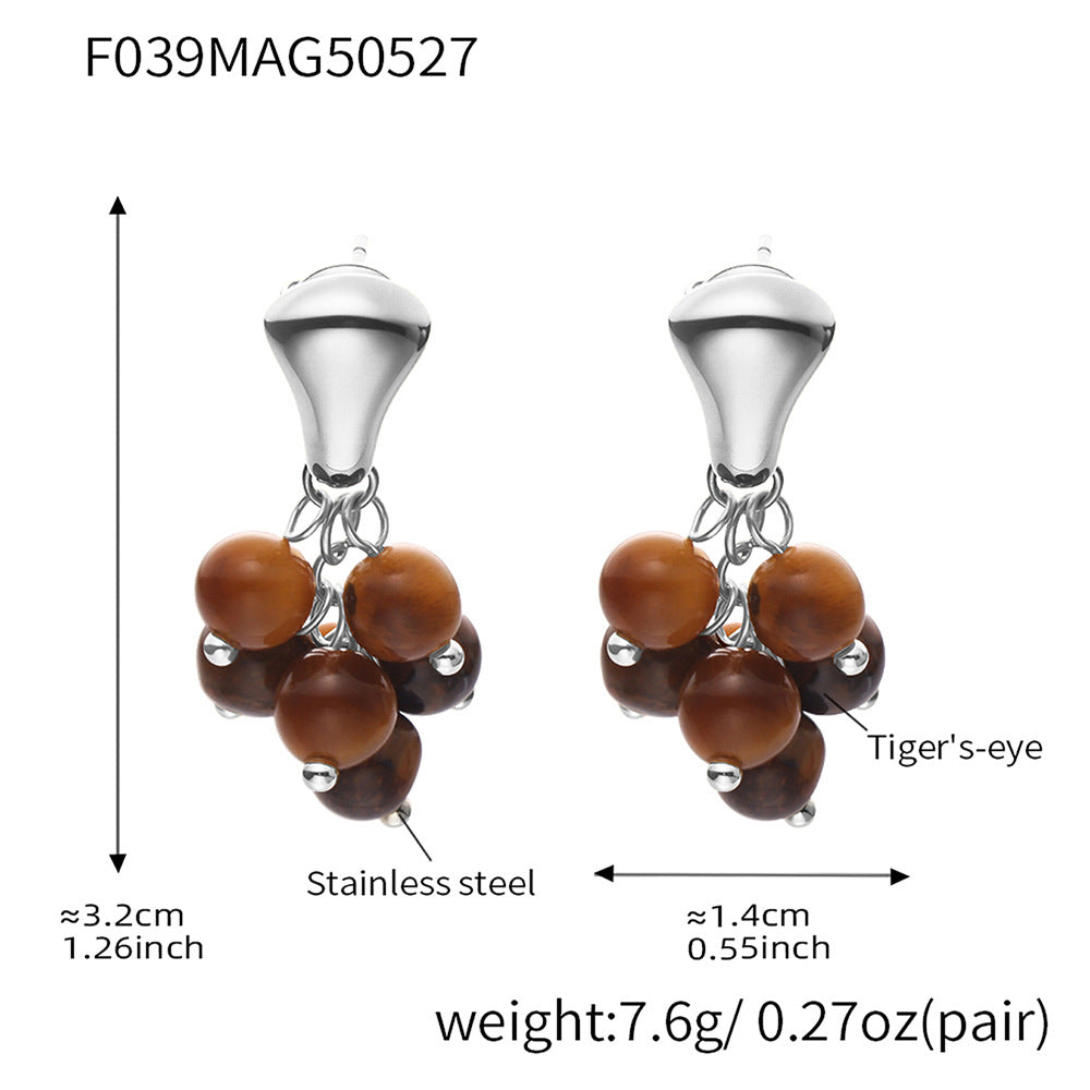 Jehlani Beaded Floral Stud Earrings - Steel Tiger Eye Stone [NYPL4JG2]