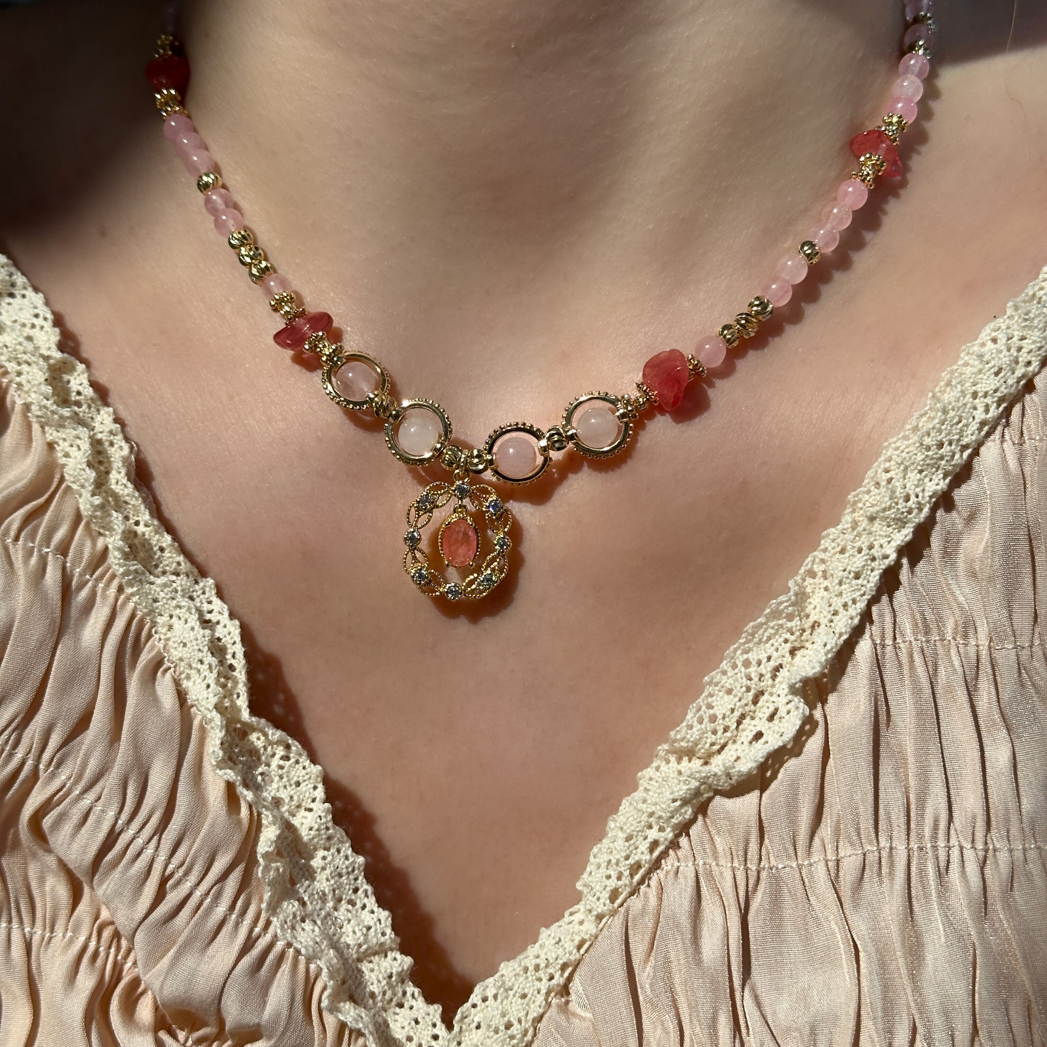 Rose Vintage Strawberry Quartz Necklace
