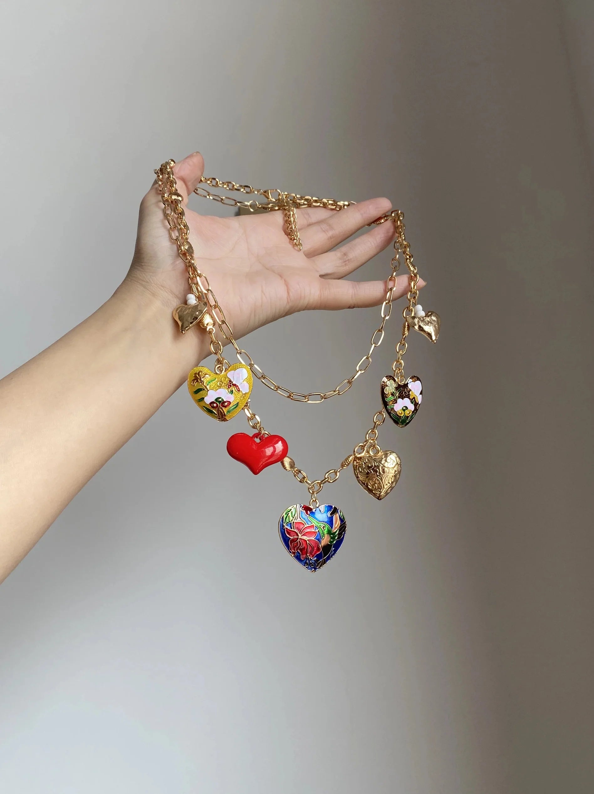 Layered Heart Pendant Necklace [W99E7D0N]